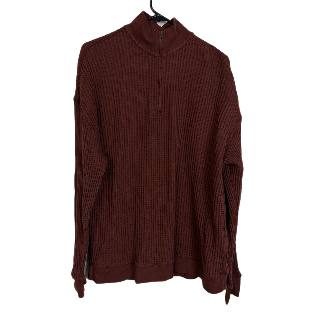 Mate the Label Waffle 1/4 Zip Sweatshirt Mens Medium Burgundy Organic Cotton